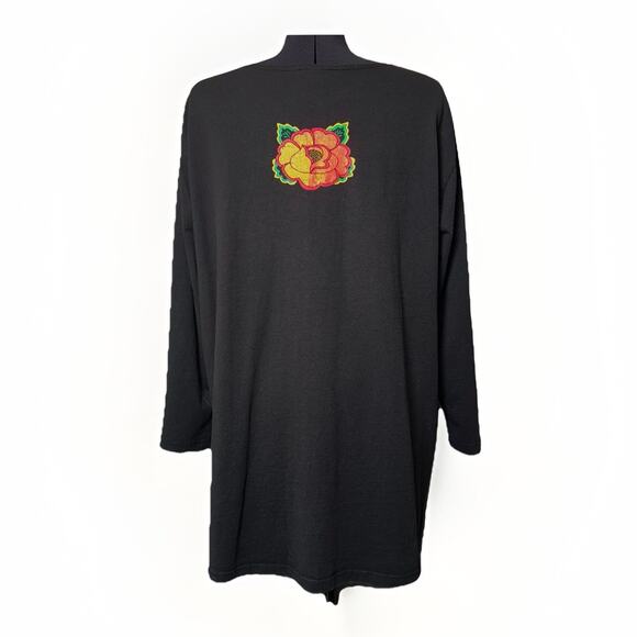 NWOT Sabaku Artwear Womens 1X Black 3/4 Sleeve FLOWER Shirt Huipil Southwest Art - Picture 4 of 10